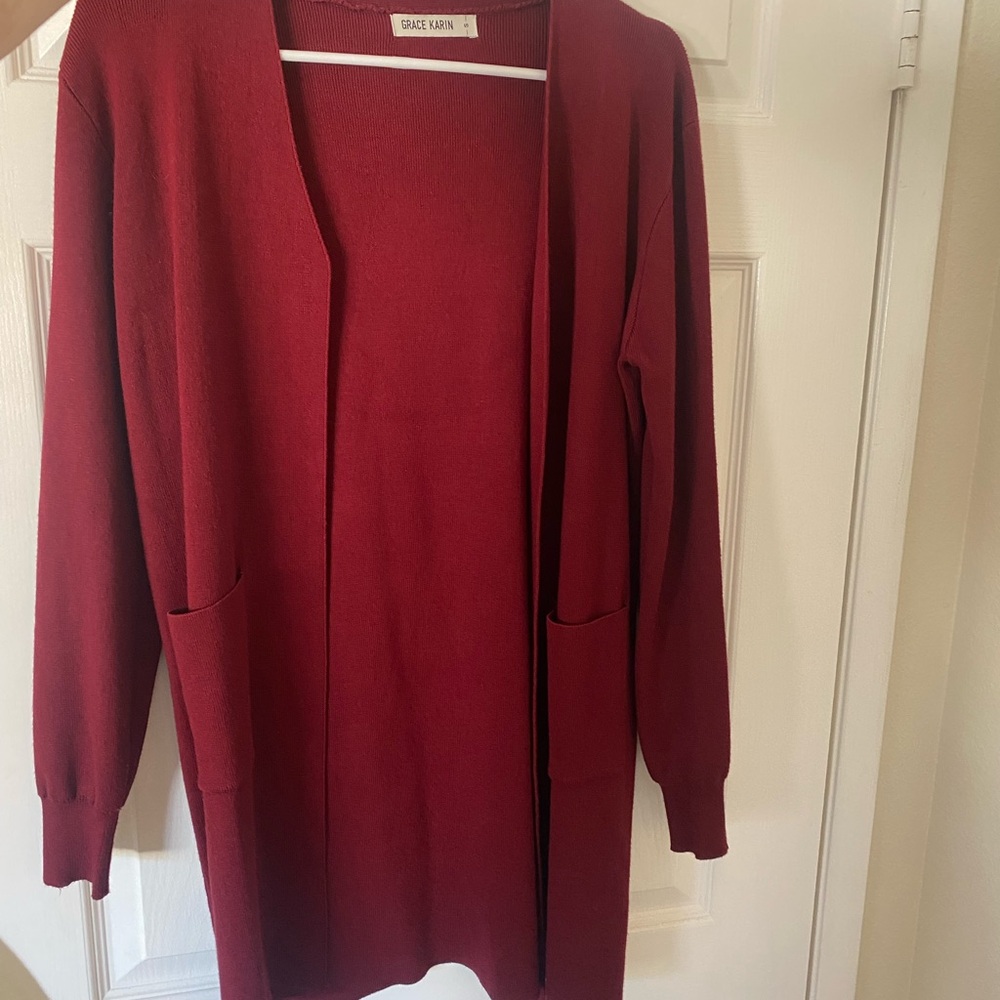 Grace Karin Women's Burgundy Open Front Cardigan